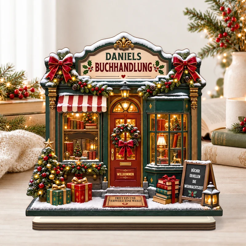 [3D-Optik] Bücher Erhellen Die Weihnachtszeit - Holzaufsteller Personalisiert Mit Standfuß