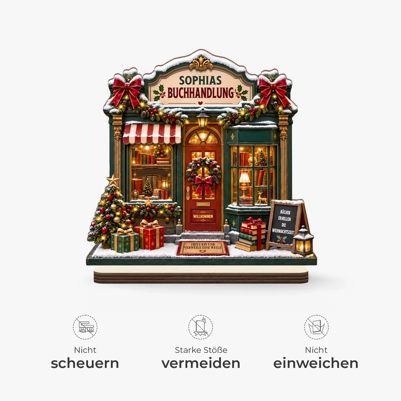 [3D-Optik] Bücher Erhellen Die Weihnachtszeit - Holzaufsteller Personalisiert Mit Standfuß