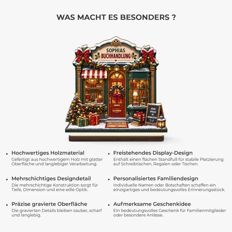 [3D-Optik] Bücher Erhellen Die Weihnachtszeit - Holzaufsteller Personalisiert Mit Standfuß