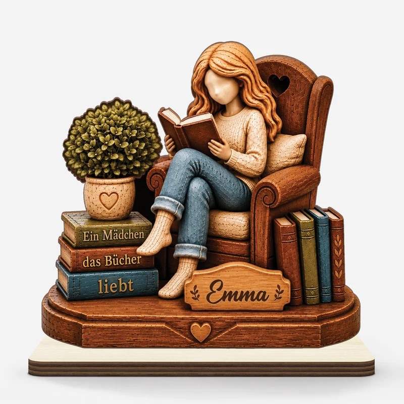 [3D-Optik] Gute Bücher Schönere Tage - Holzaufsteller Personalisiert Mit Standfuß Frauen