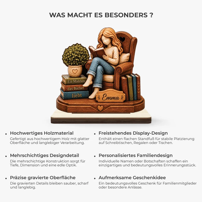 [3D-Optik] Gute Bücher Schönere Tage - Holzaufsteller Personalisiert Mit Standfuß Frauen