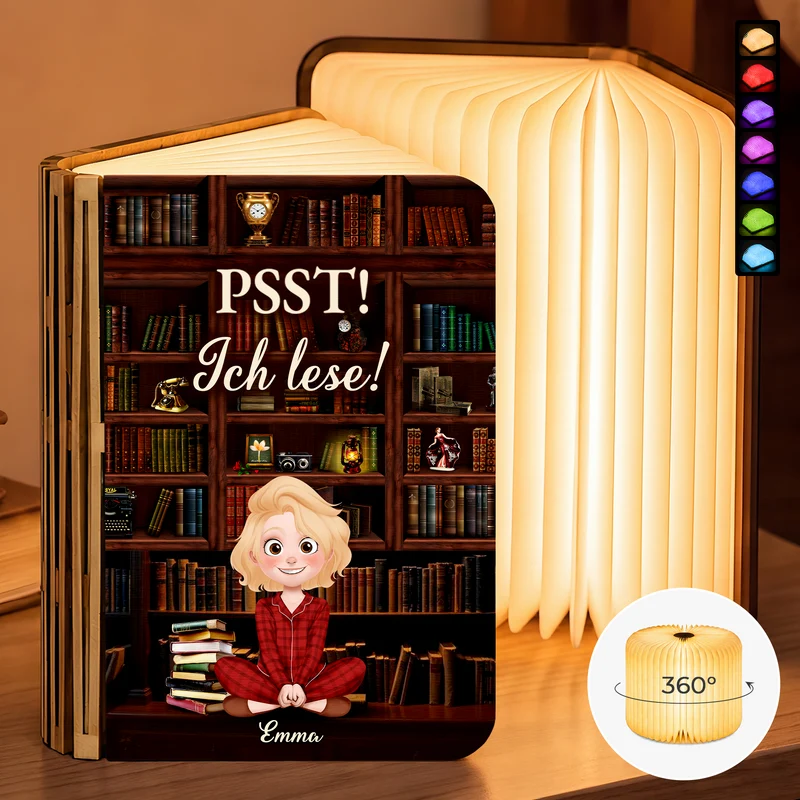 Einfach Ein Mädchen Das Bücher Liebt - Holz Buchlampe Personalisiert