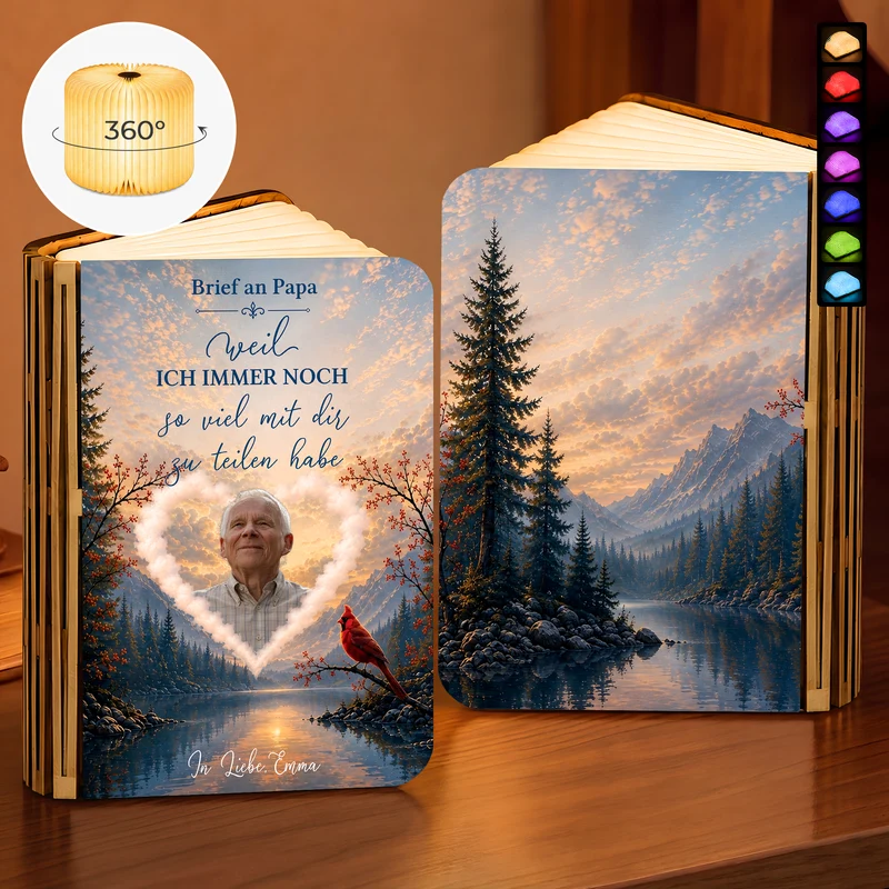 Weil Ich Immer Noch So Viel Mit Dir Zu Teilen Habe - Holz Buchlampe Personalisiert Foto Zur Erinnerung