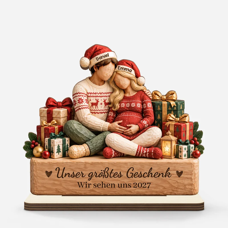 [3D-Optik] Unser Größtes Geschenk Wir Sehen Uns - Holzaufsteller Personalisiert Mit Standfuß Baby & Familie