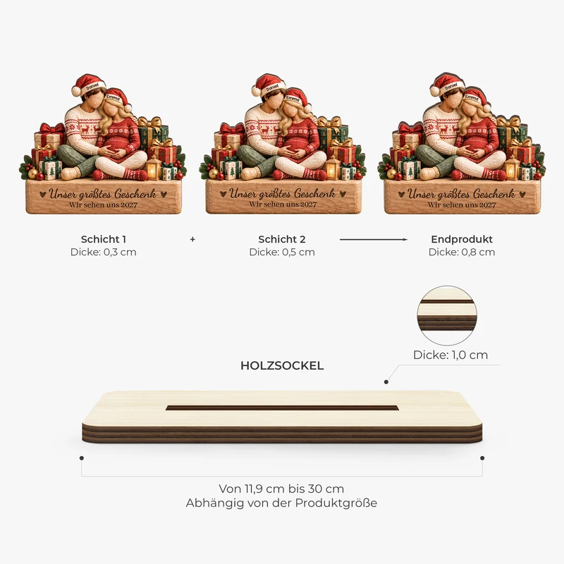 [3D-Optik] Unser Größtes Geschenk Wir Sehen Uns - Holzaufsteller Personalisiert Mit Standfuß Baby & Familie