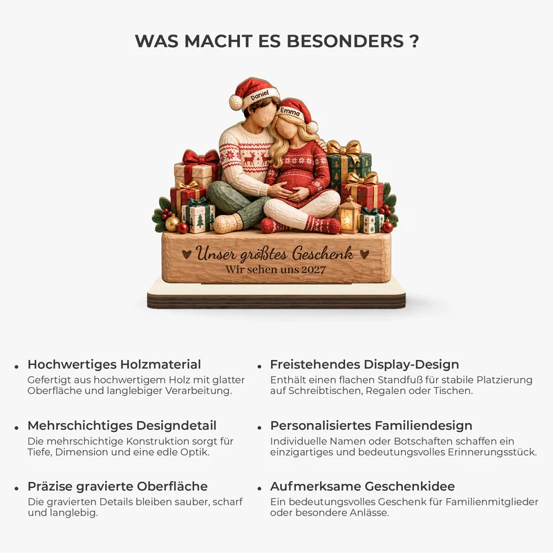 [3D-Optik] Unser Größtes Geschenk Wir Sehen Uns - Holzaufsteller Personalisiert Mit Standfuß Baby & Familie