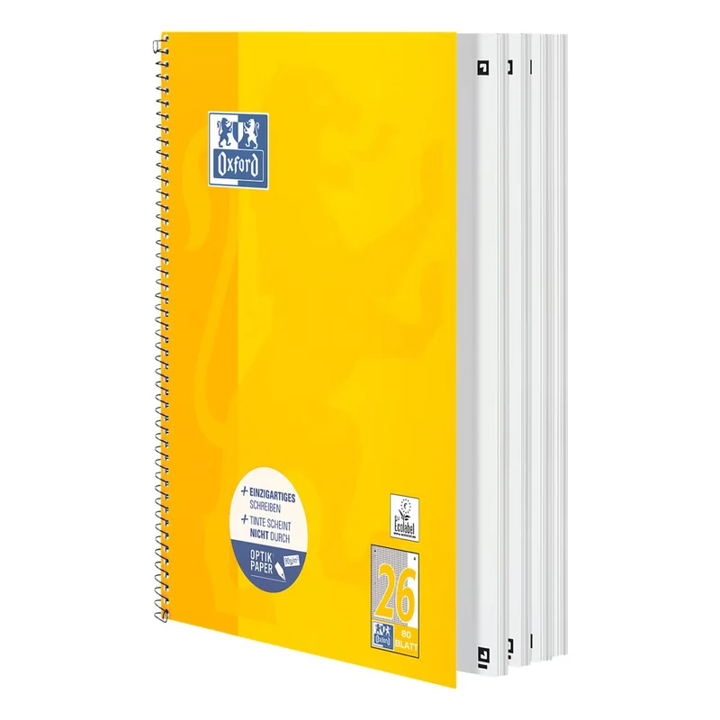 OXFORD Collegeblock A4+ 80 Blatt kariert Lin26 gelb