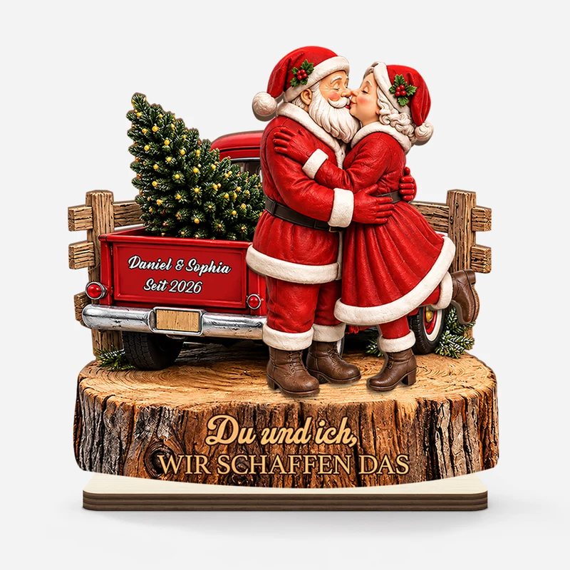 [3D-Optik] Du & Ich Wir Schaffen Das - Holzaufsteller Personalisiert Mit Standfuß Weihnachten Paar