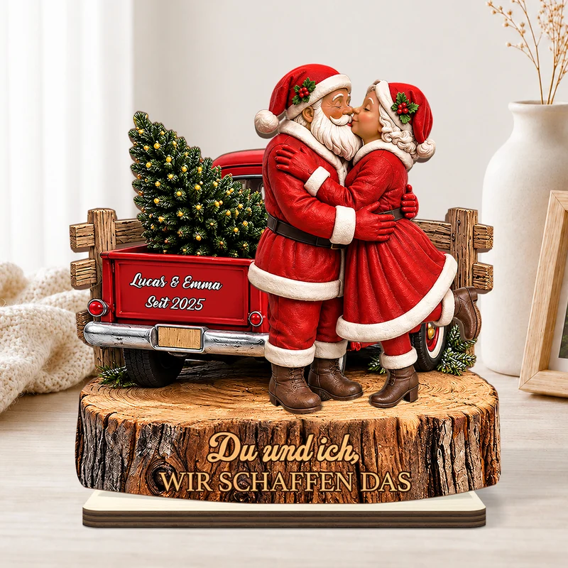 [3D-Optik] Du & Ich Wir Schaffen Das - Holzaufsteller Personalisiert Mit Standfuß Weihnachten Paar