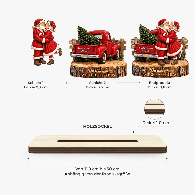 [3D-Optik] Du & Ich Wir Schaffen Das - Holzaufsteller Personalisiert Mit Standfuß Weihnachten Paar
