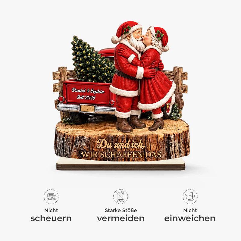 [3D-Optik] Du & Ich Wir Schaffen Das - Holzaufsteller Personalisiert Mit Standfuß Weihnachten Paar