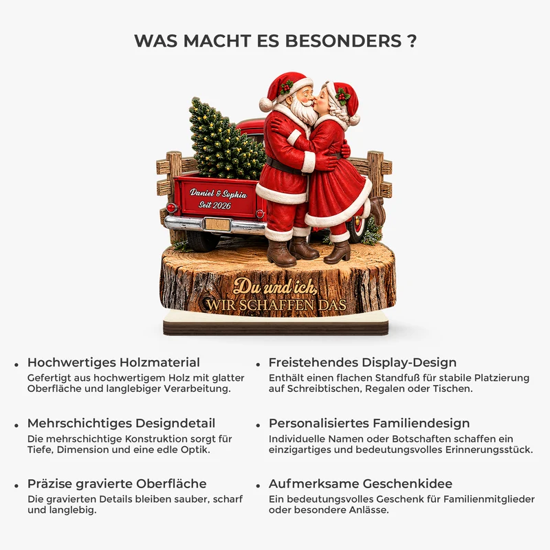 [3D-Optik] Du & Ich Wir Schaffen Das - Holzaufsteller Personalisiert Mit Standfuß Weihnachten Paar