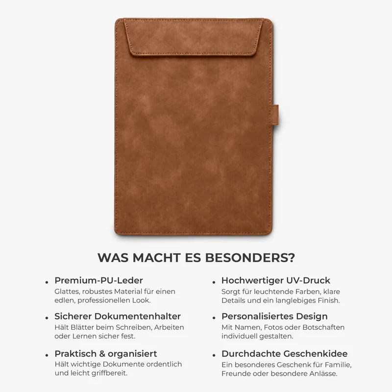 Name + Blumen Geburtstag Monat - Klemmbrett Leder Personalisiert