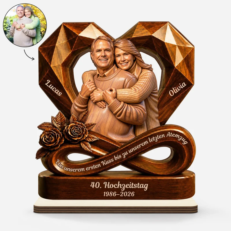 [3D-Optik] 40. Hochzeitstag - Holzaufsteller Personalisiert Mit Standfuß Jahrestag Paar AI Bild Generator