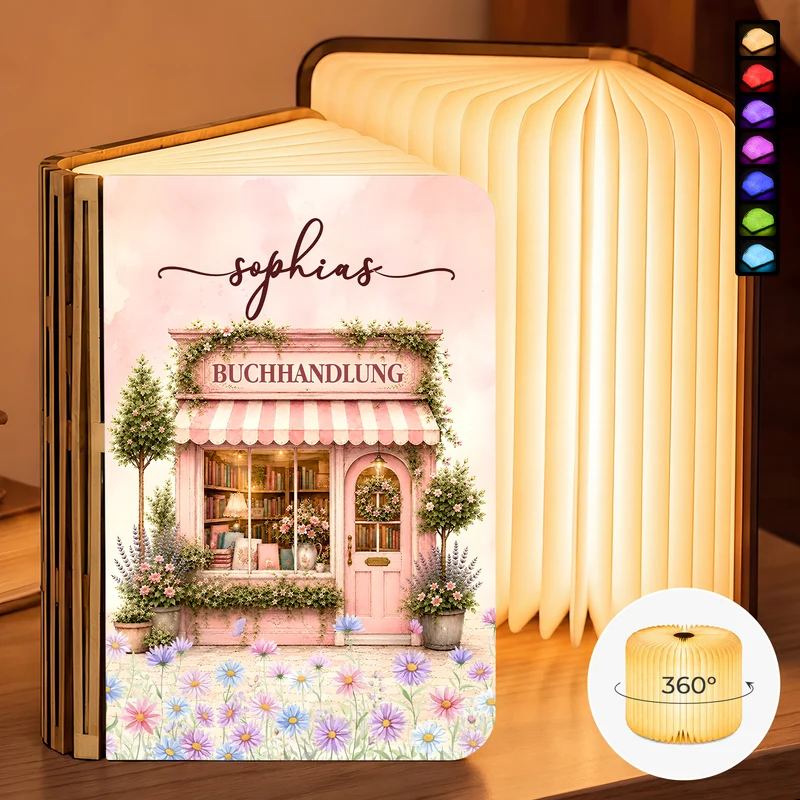 Buchhandlung - Holz Buchlampe Personalisiert