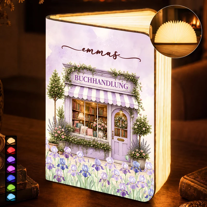 Buchhandlung - Holz Buchlampe Personalisiert