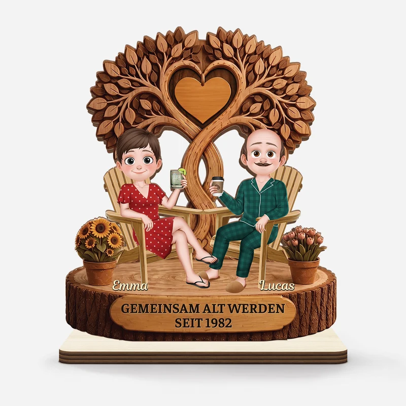[3D-Optik] Gemeinsam Alt Werden - Holzaufsteller Personalisiert Mit Standfuß Paar