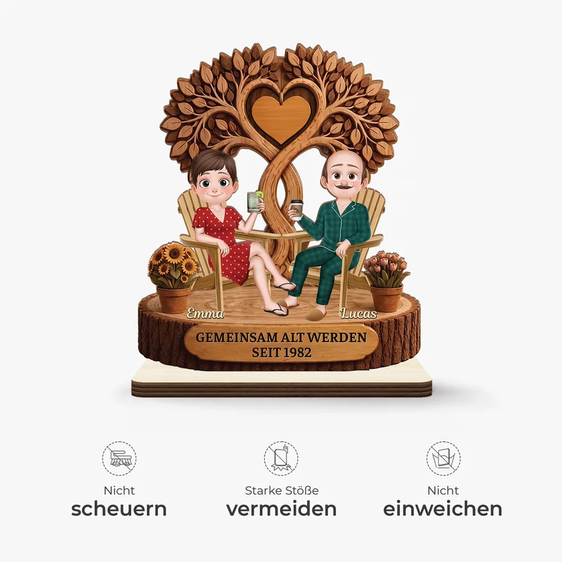 [3D-Optik] Gemeinsam Alt Werden - Holzaufsteller Personalisiert Mit Standfuß Paar