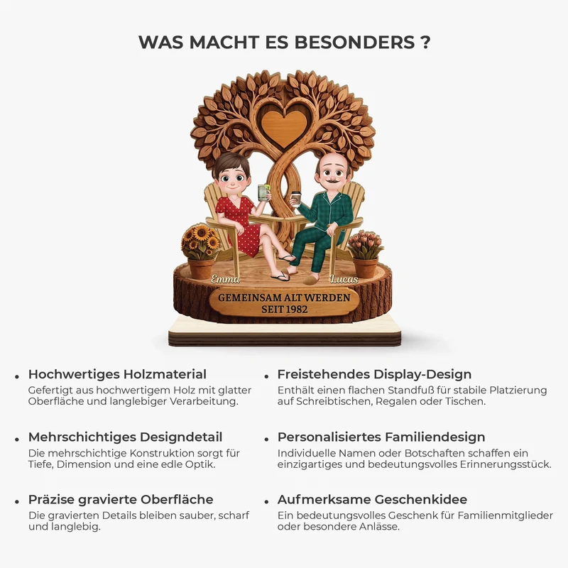 [3D-Optik] Gemeinsam Alt Werden - Holzaufsteller Personalisiert Mit Standfuß Paar
