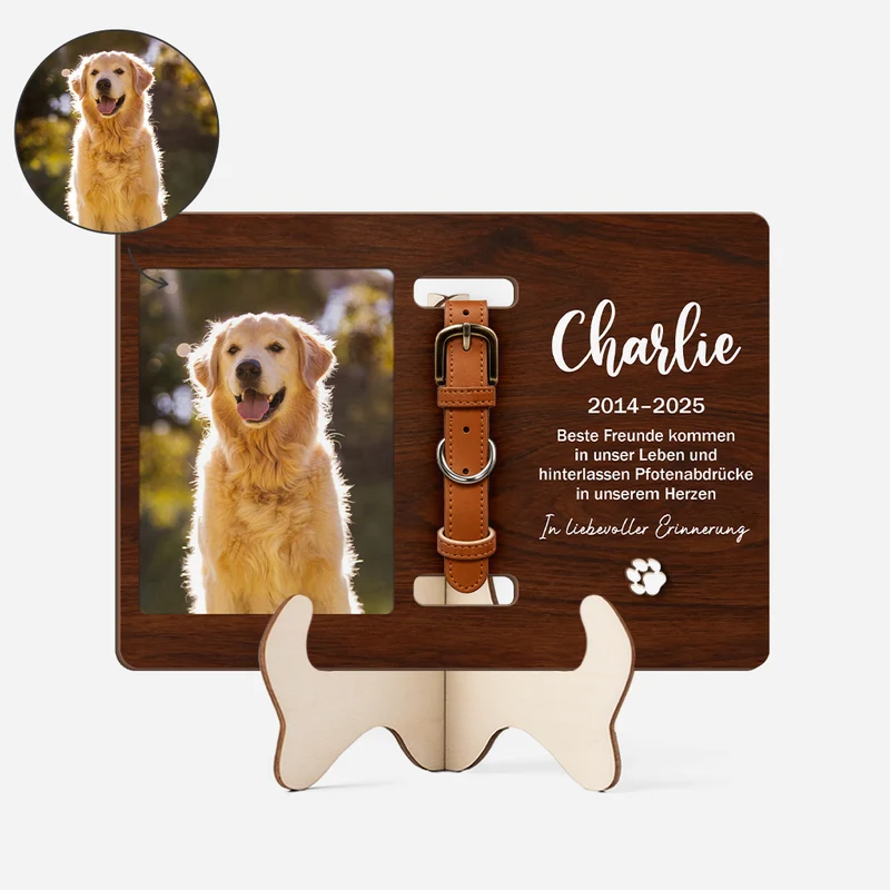 Katze Hunde Hinterlassen Pfotenabdrücke In Unseren Herzen AI Bild Generator - Holzaufsteller Personalisiert Mit Standfuß Zur Erinnerung