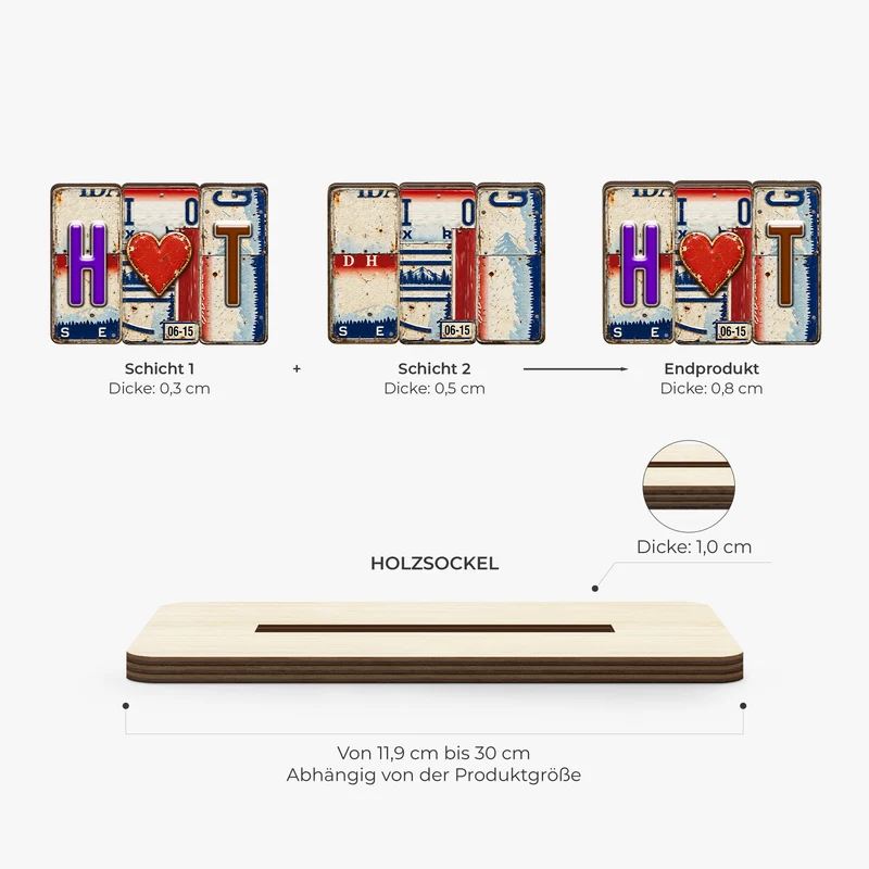 [3D Printing Effect] Personalised Plaques - Couple License Plate Wooden Plaque With Flat Stand [3D-Optik] Kraftfahrzeugkennzeichen - Holzaufsteller Personalisiert Mit Standfuß Paar