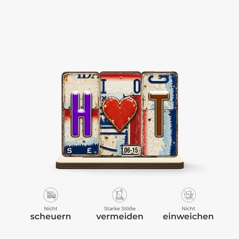 [3D Printing Effect] Personalised Plaques - Couple License Plate Wooden Plaque With Flat Stand [3D-Optik] Kraftfahrzeugkennzeichen - Holzaufsteller Personalisiert Mit Standfuß Paar
