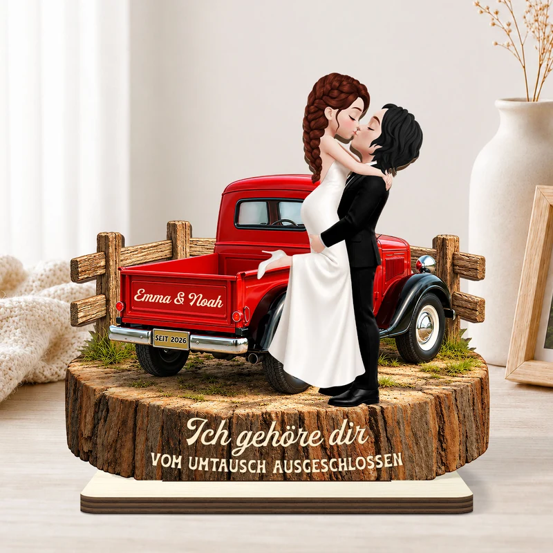 [3D-Optik] Du & Ich Wir Schaffen Das - Holzaufsteller Personalisiert Mit Standfuß Brautpaar