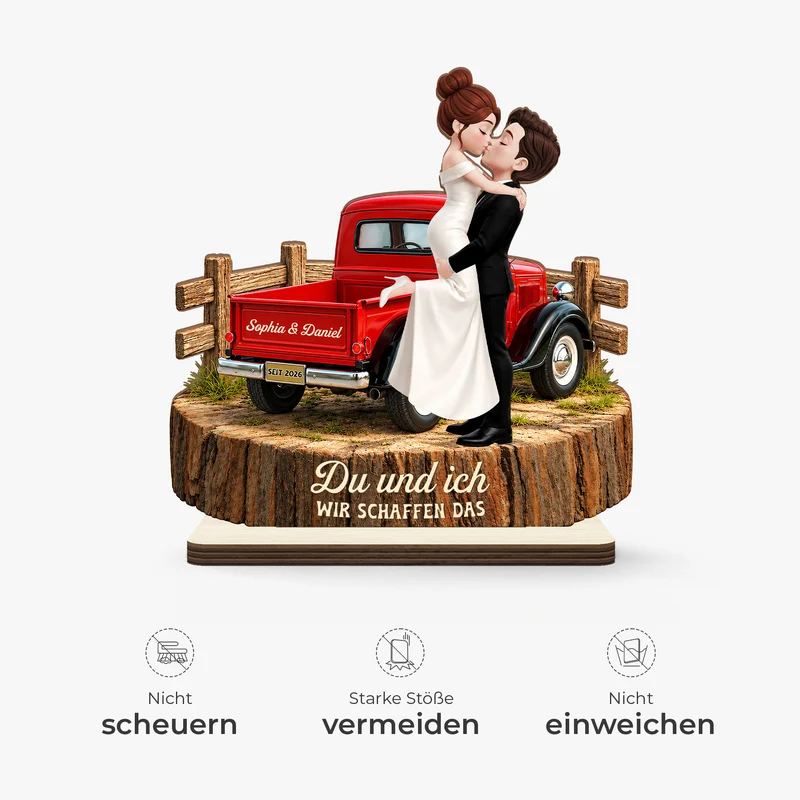 [3D-Optik] Du & Ich Wir Schaffen Das - Holzaufsteller Personalisiert Mit Standfuß Brautpaar