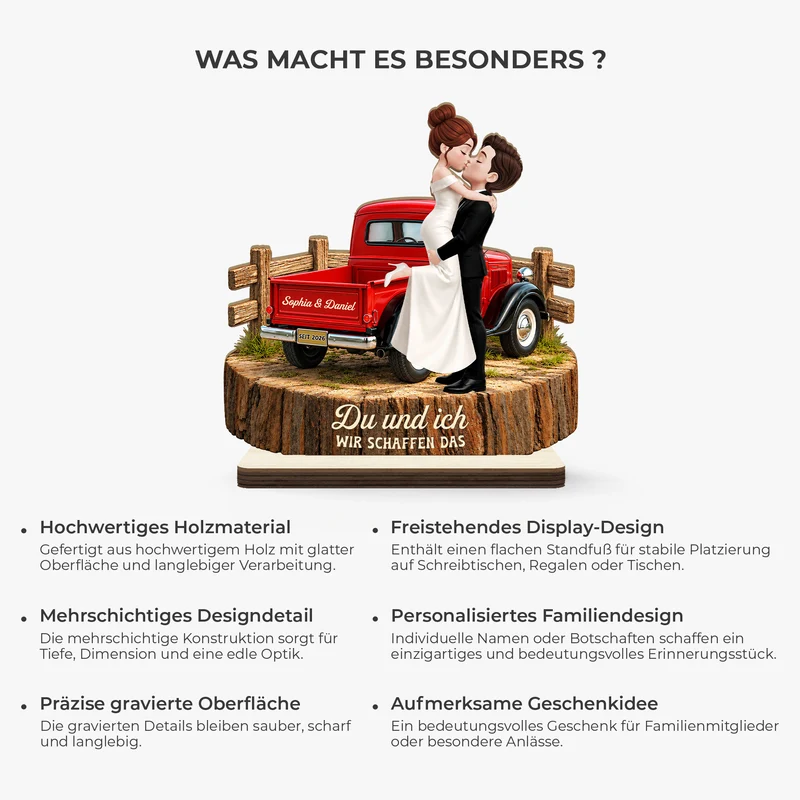 [3D-Optik] Du & Ich Wir Schaffen Das - Holzaufsteller Personalisiert Mit Standfuß Brautpaar