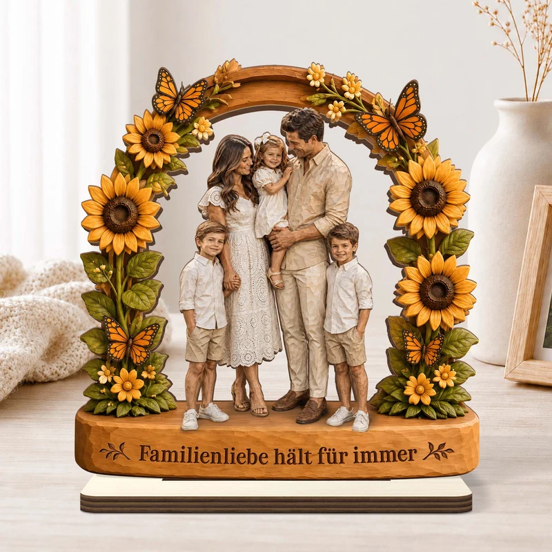 [3D-Optik] Zuhause Ist Da Wo Wir Zusammen Sind - Holzaufsteller Personalisiert Mit Standfuß Familie AI Bild Generator
