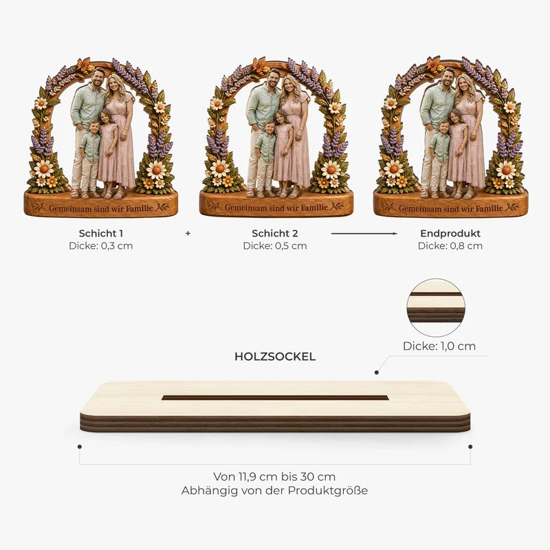[3D-Optik] Zuhause Ist Da Wo Wir Zusammen Sind - Holzaufsteller Personalisiert Mit Standfuß Familie AI Bild Generator