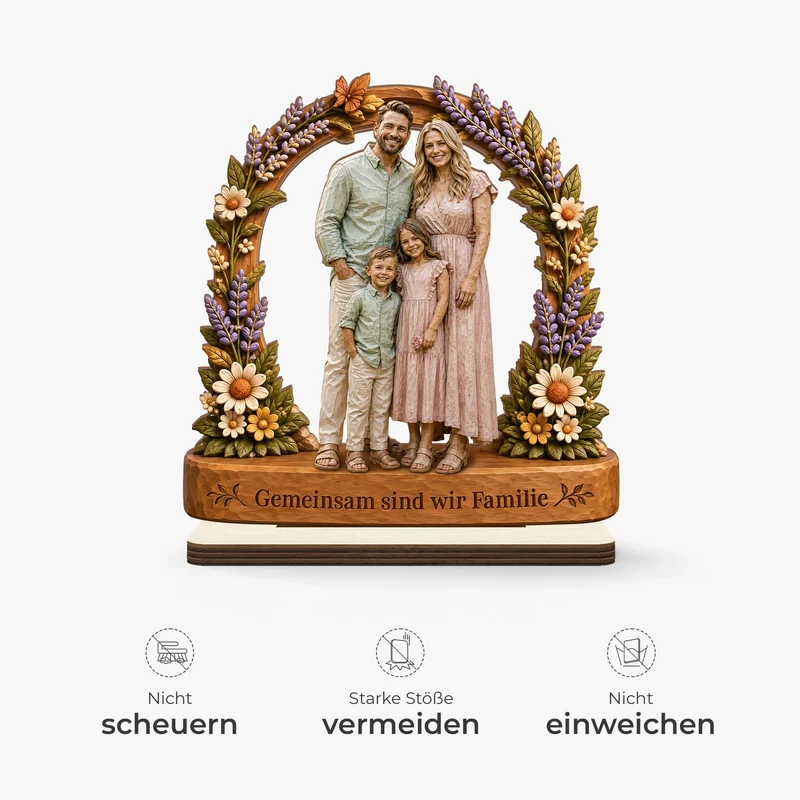 [3D-Optik] Zuhause Ist Da Wo Wir Zusammen Sind - Holzaufsteller Personalisiert Mit Standfuß Familie AI Bild Generator