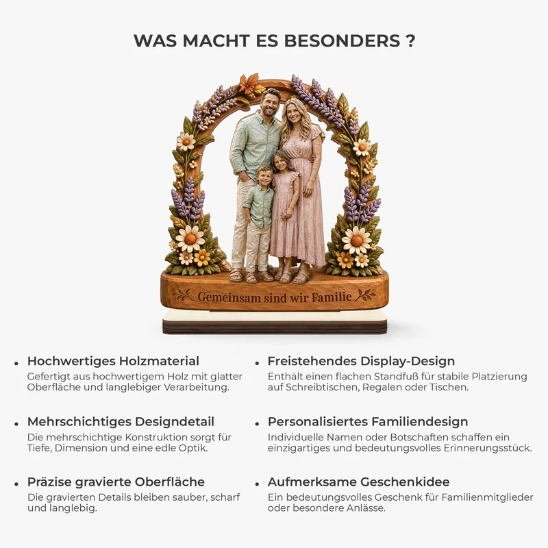 [3D-Optik] Zuhause Ist Da Wo Wir Zusammen Sind - Holzaufsteller Personalisiert Mit Standfuß Familie AI Bild Generator