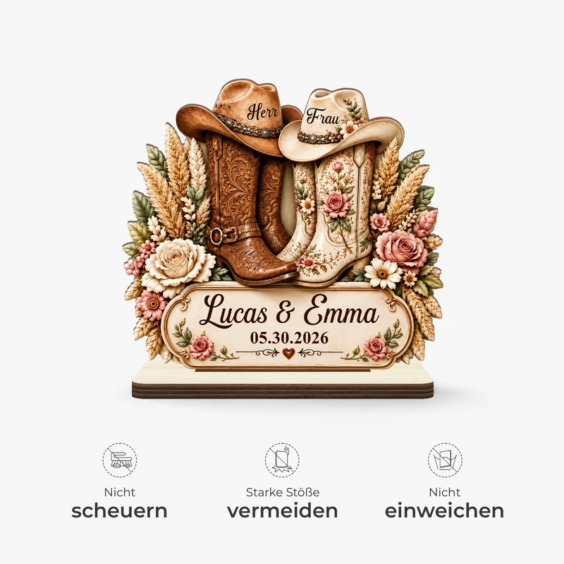 [3D-Optik] Cowboy - Holzaufsteller Personalisiert Mit Standfuß Paar