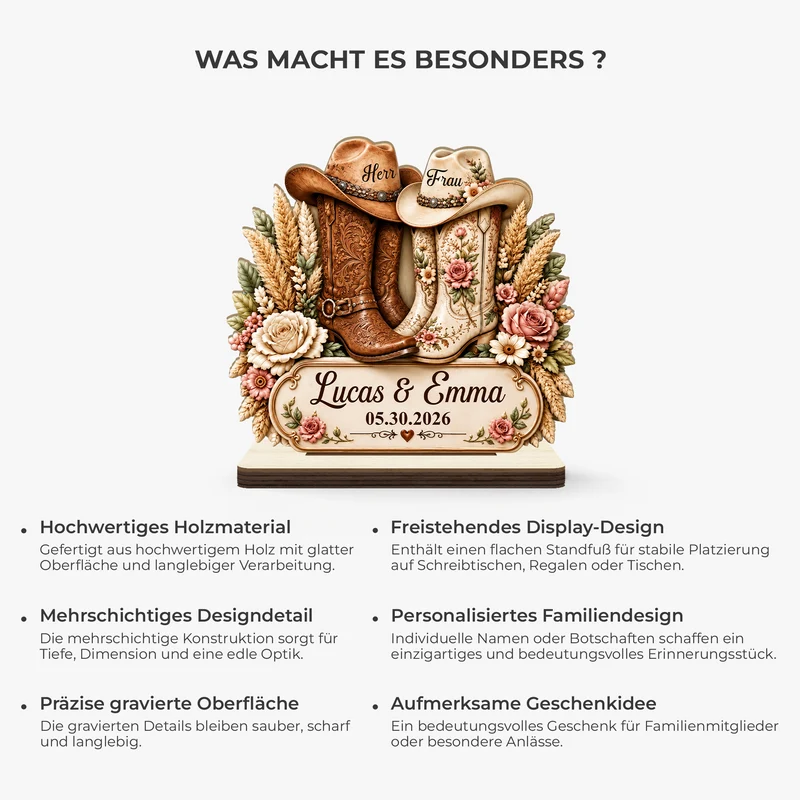 [3D-Optik] Cowboy - Holzaufsteller Personalisiert Mit Standfuß Paar