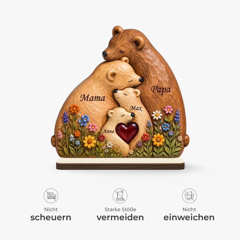 [3D-Optik] Bär Familie Holz - Holzaufsteller Personalisiert Mit Standfuß