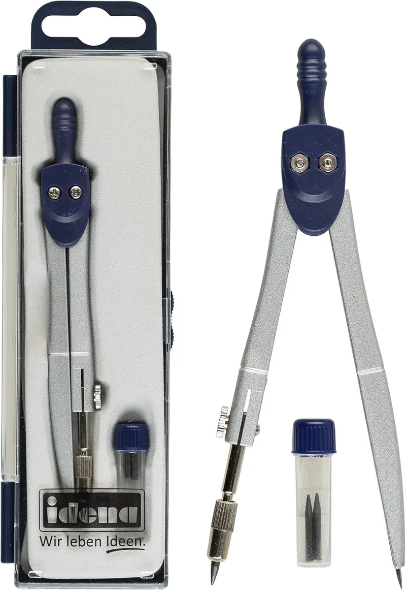 Idena Schulzirkel mit Ersatzminen & Etui – blau/silber