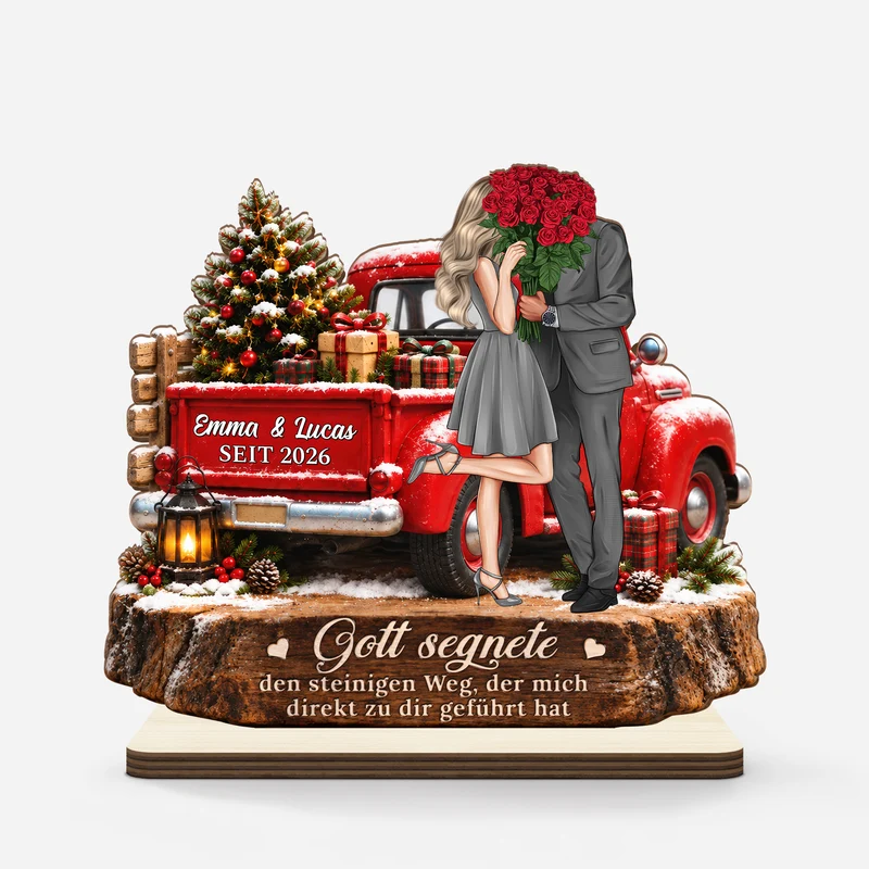 [3D-Optik] Gott Segnete Den Steinigen Weg Der Mich Direkt Zu Dir Geführt Hat - Weihnachts Holzaufsteller Personalisiert Mit Standfuß Paar