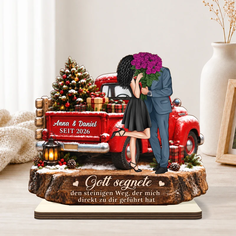 [3D-Optik] Gott Segnete Den Steinigen Weg Der Mich Direkt Zu Dir Geführt Hat - Weihnachts Holzaufsteller Personalisiert Mit Standfuß Paar