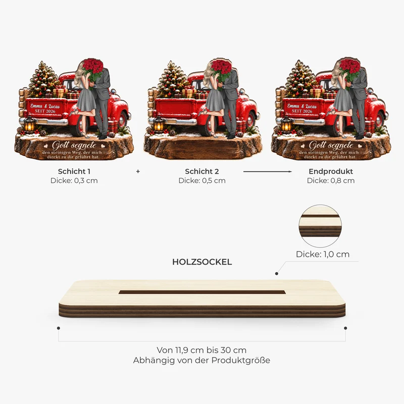 [3D-Optik] Gott Segnete Den Steinigen Weg Der Mich Direkt Zu Dir Geführt Hat - Weihnachts Holzaufsteller Personalisiert Mit Standfuß Paar