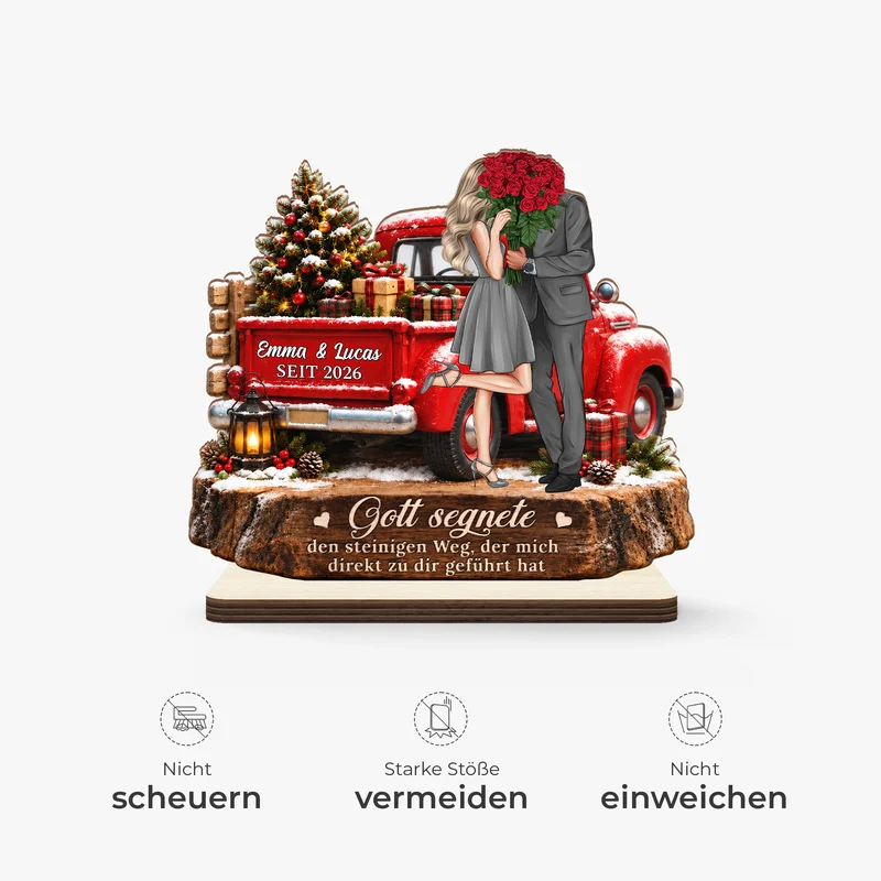 [3D-Optik] Gott Segnete Den Steinigen Weg Der Mich Direkt Zu Dir Geführt Hat - Weihnachts Holzaufsteller Personalisiert Mit Standfuß Paar