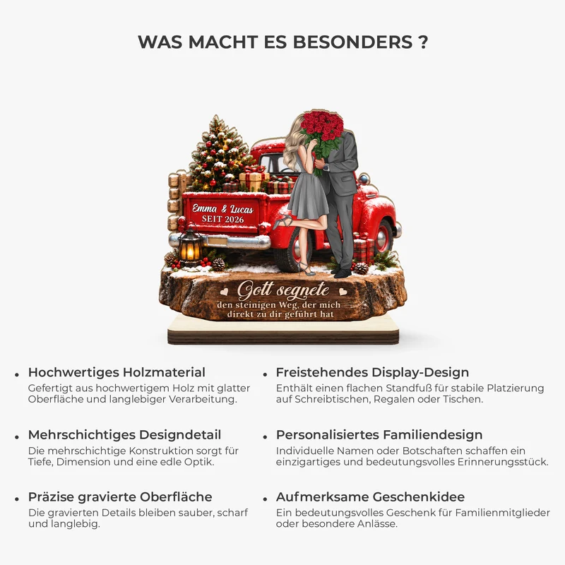 [3D-Optik] Gott Segnete Den Steinigen Weg Der Mich Direkt Zu Dir Geführt Hat - Weihnachts Holzaufsteller Personalisiert Mit Standfuß Paar