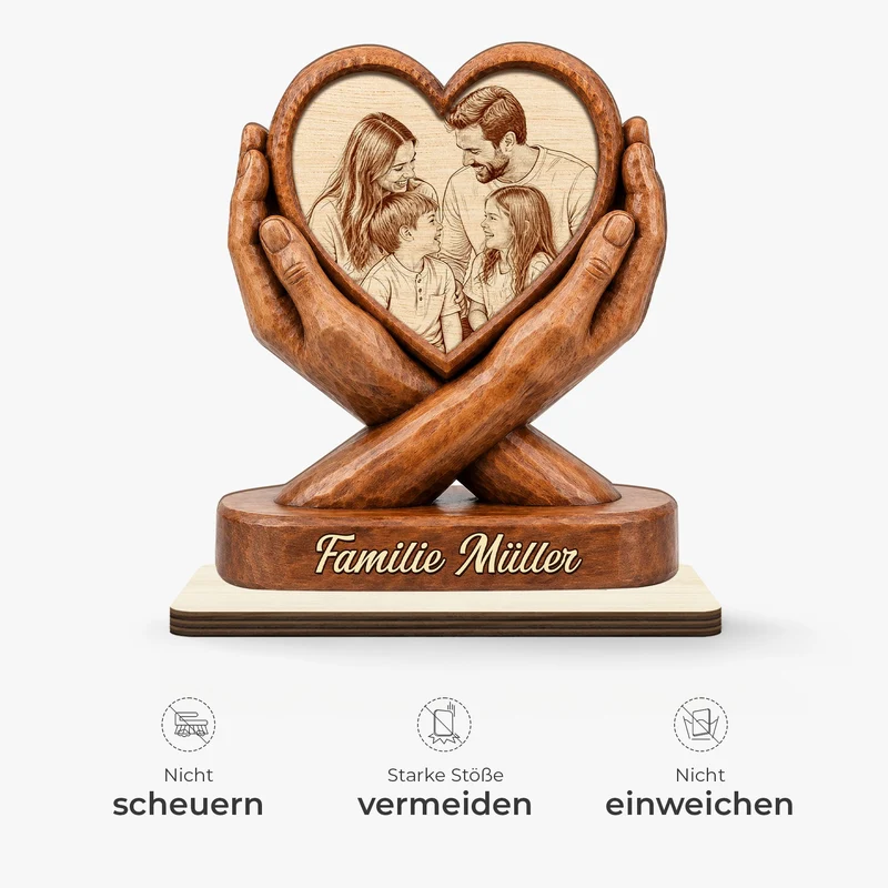 [3D-Optik] Familie Smith – Personalisiertes Holzschild Herz Familie Foto