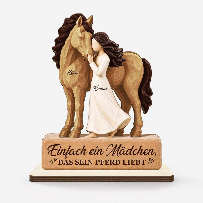 [3D-Optik] Einfach Ein Mädchen Das Sein Pferd Liebt - Holzaufsteller Personalisiert Mit Standfuß Frauen