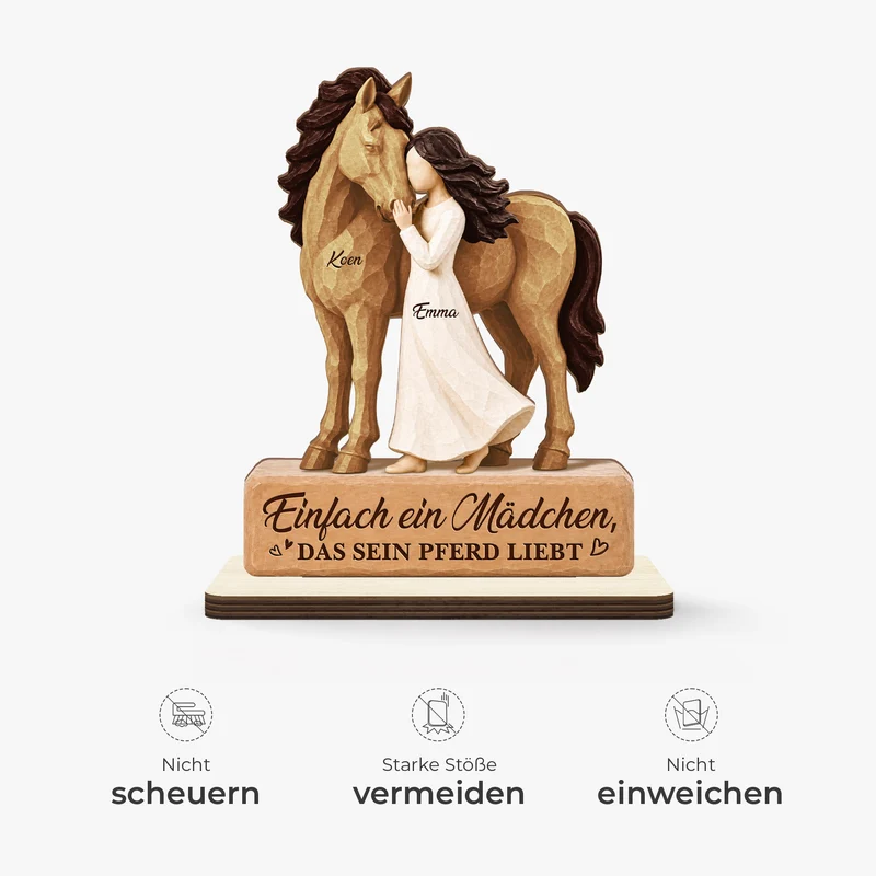 [3D-Optik] Einfach Ein Mädchen Das Sein Pferd Liebt - Holzaufsteller Personalisiert Mit Standfuß Frauen