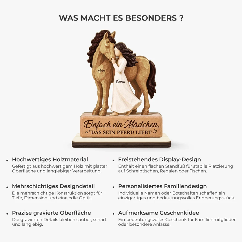 [3D-Optik] Einfach Ein Mädchen Das Sein Pferd Liebt - Holzaufsteller Personalisiert Mit Standfuß Frauen