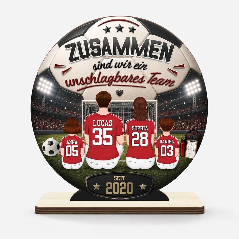 Zusammen Sind Wir Ein Unschlagbares Team - Personalisiertes Geschenk | Holzaufsteller Mit Standfuß Papa Opa Fußball