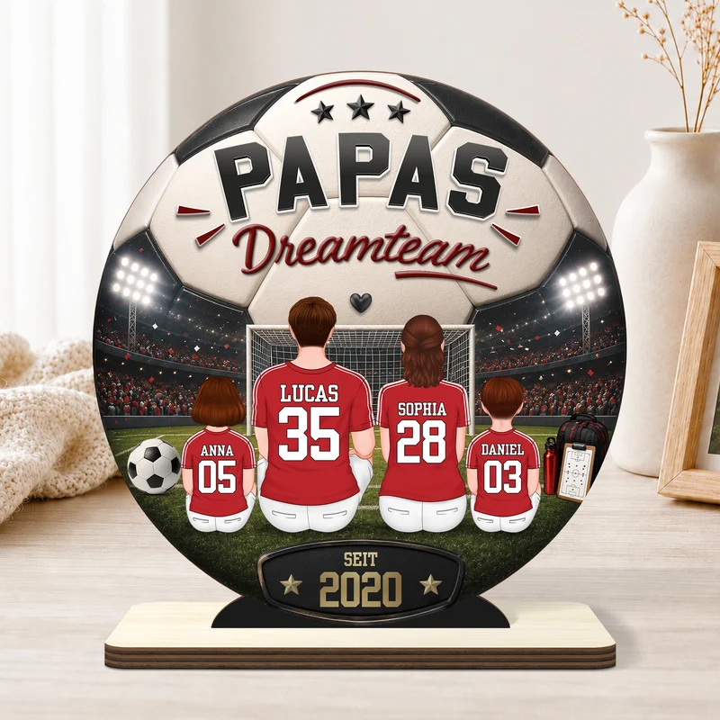 Zusammen Sind Wir Ein Unschlagbares Team - Personalisiertes Geschenk | Holzaufsteller Mit Standfuß Papa Opa Fußball