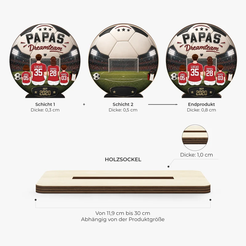 Zusammen Sind Wir Ein Unschlagbares Team - Personalisiertes Geschenk | Holzaufsteller Mit Standfuß Papa Opa Fußball