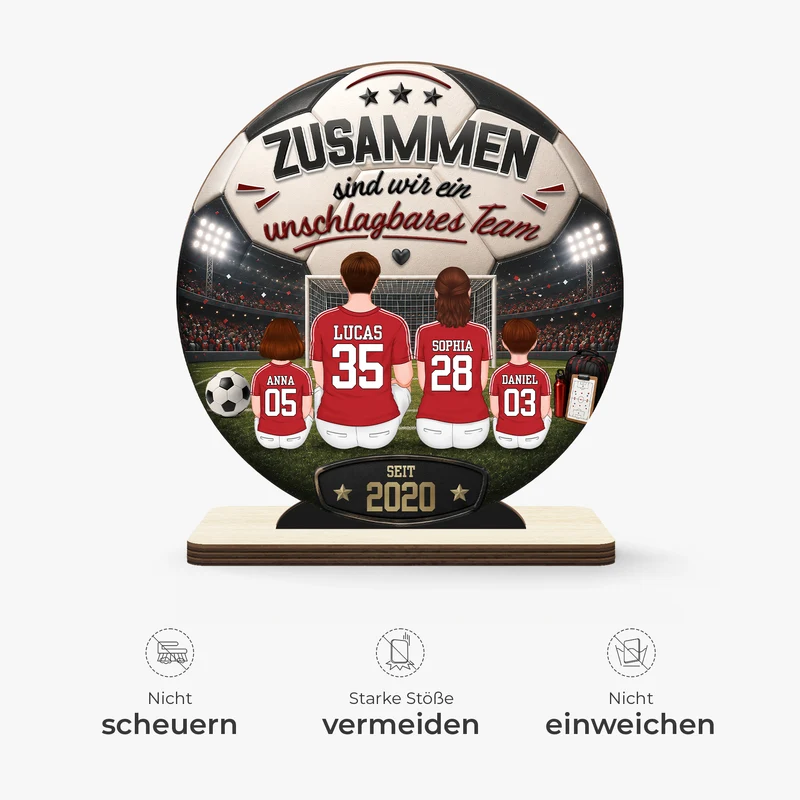 Zusammen Sind Wir Ein Unschlagbares Team - Personalisiertes Geschenk | Holzaufsteller Mit Standfuß Papa Opa Fußball